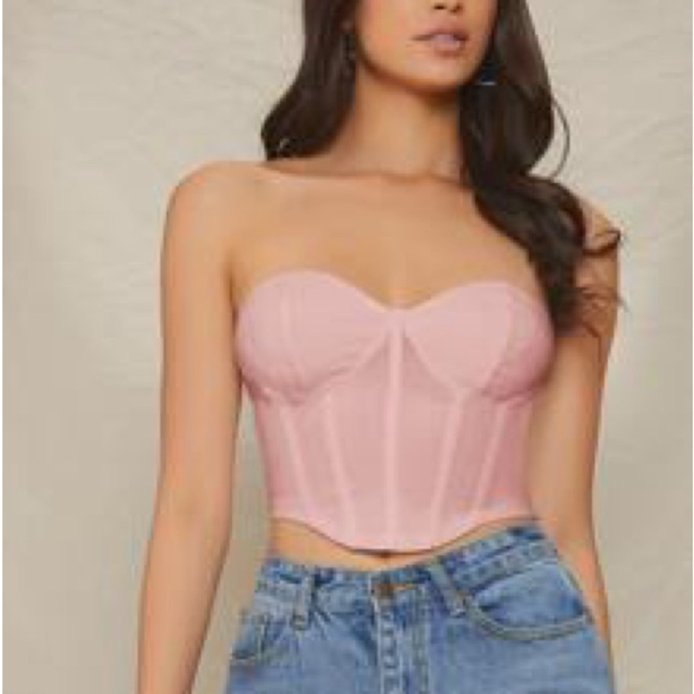 SHEIN Pink Bustier Strapless Crop Top‎